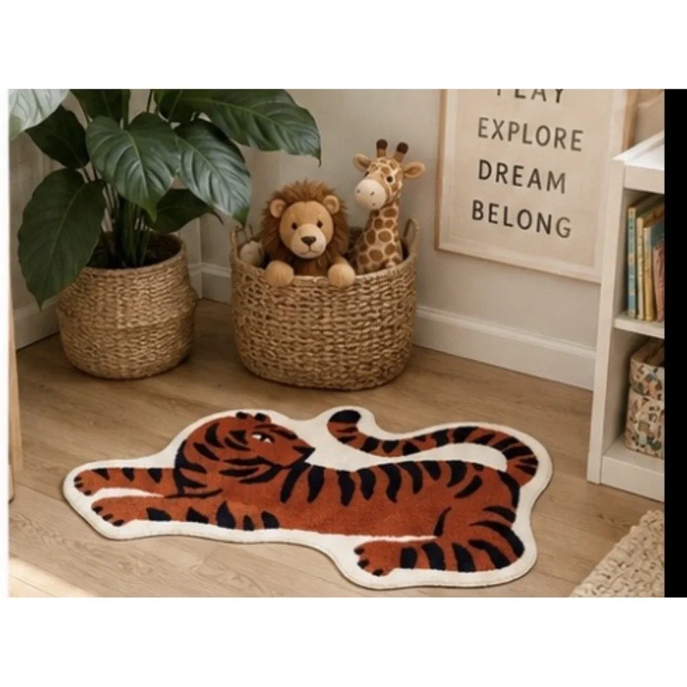 Tiger Shaped Accent Rug Kids Nursery Playroom Orange Black Ivory 34